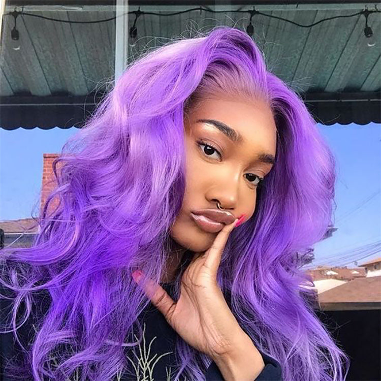 Purple Colored HD Transparent 13x6 Lace Front Human Hair Wig