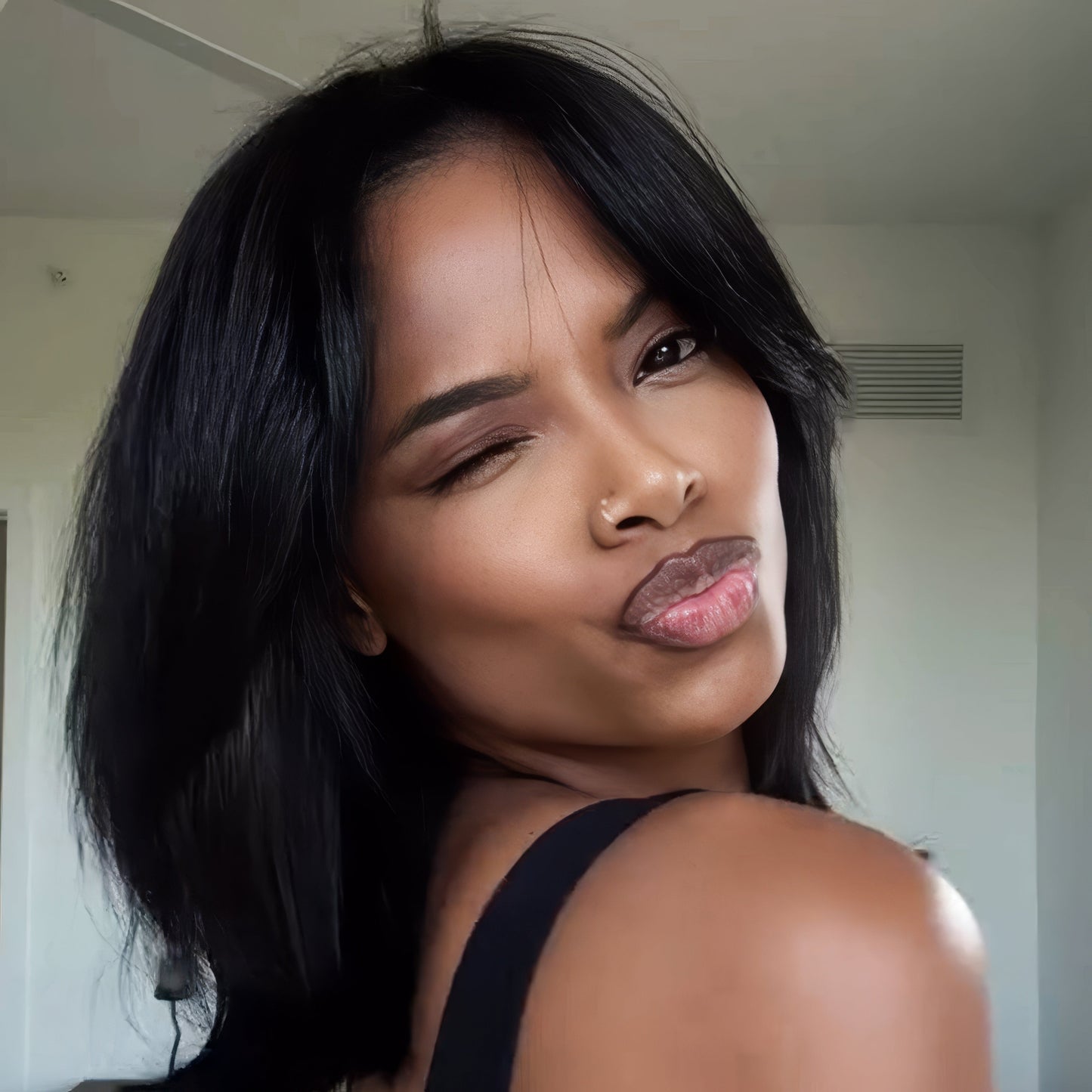 Face-Framing Sleek Swoop Bangs Layered Bob 5x5 Glueless Lace Human Hair Wig