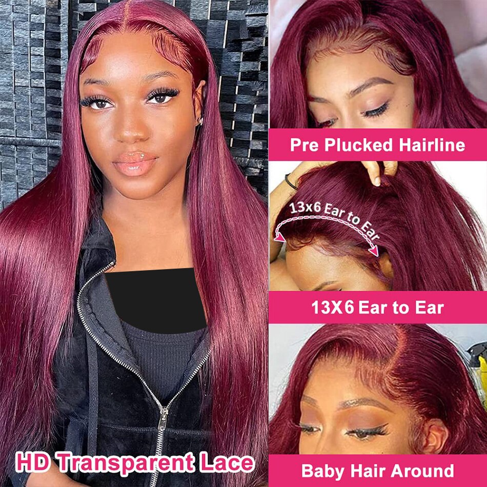 SUPER DEAL !  99j Burgundy Colored 13x6 Lace Front Human Hair Wigs