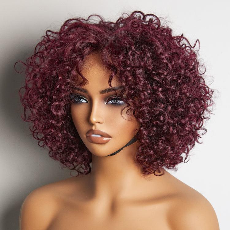 Retro Curly Human Hair Wig With Bangs-006
