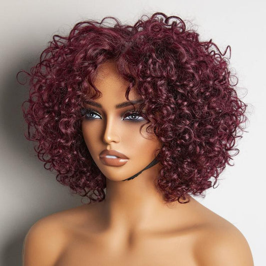 Retro Curly Human Hair Wig With Bangs-006