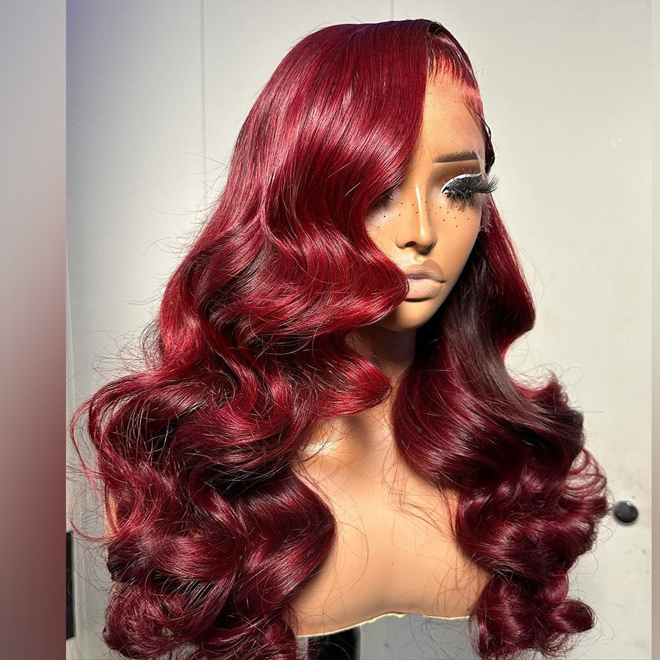 SUPER DEAL ! 99J Burgundy HD Transparent 13x6 Lace Front Human Hair Wigs 5x5  Lace Glueless Ready Go Wig Body Wave
