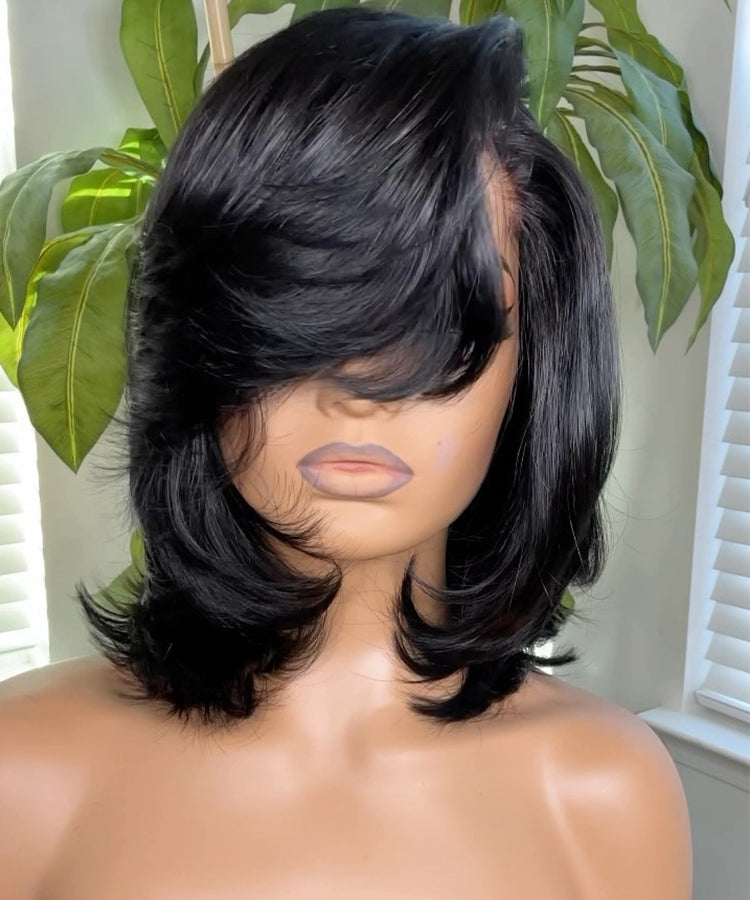 Trendy Side Part Layered Cut Blowout Bob Glueless Lace Wig