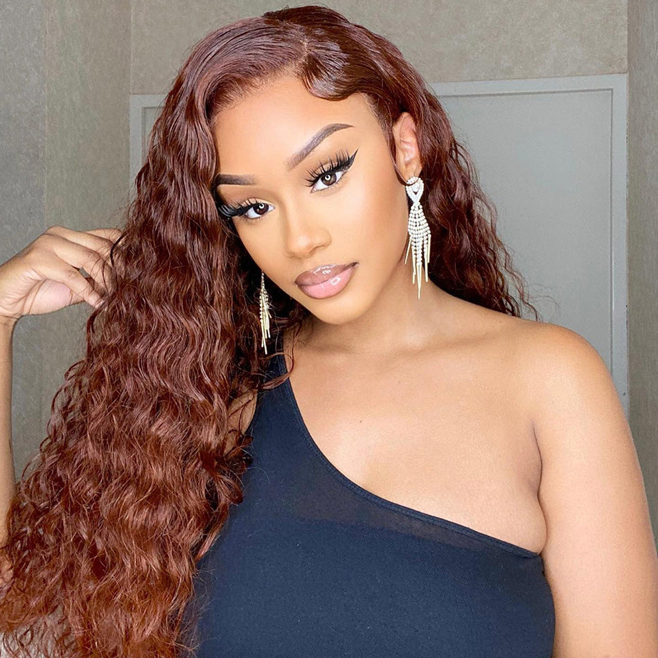 Reddish Brown 13x6 Lace Front Closure Wig 5x5 Glueless Ready To Go Human Hair Wigs