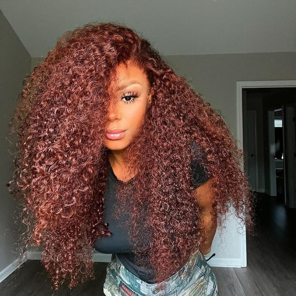 Reddish Brown Colored 13x6 Lace Front Closure Wig Curly 5x5 Ready To Go Human Hair Wigs