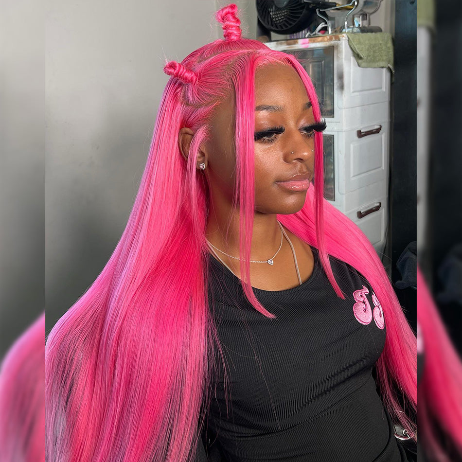 Special Customized Rose Red Colored HD Transparent 13x6 Lace Front Human Hair Wigs