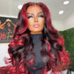 Ombre Red With Black Colored 13x6 Lace Front Closure Wig 5x5 Glueless Ready To Go Human Hair Wigs Body Wave