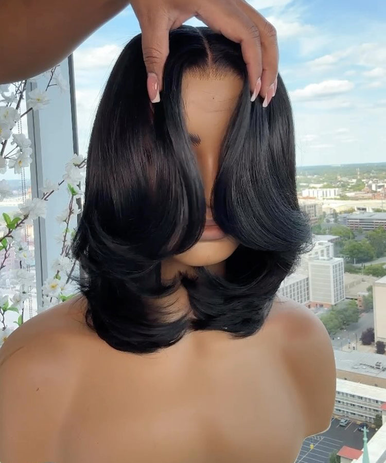 Trendy Side Part Layered Cut Blowout Bob Glueless Lace Wig