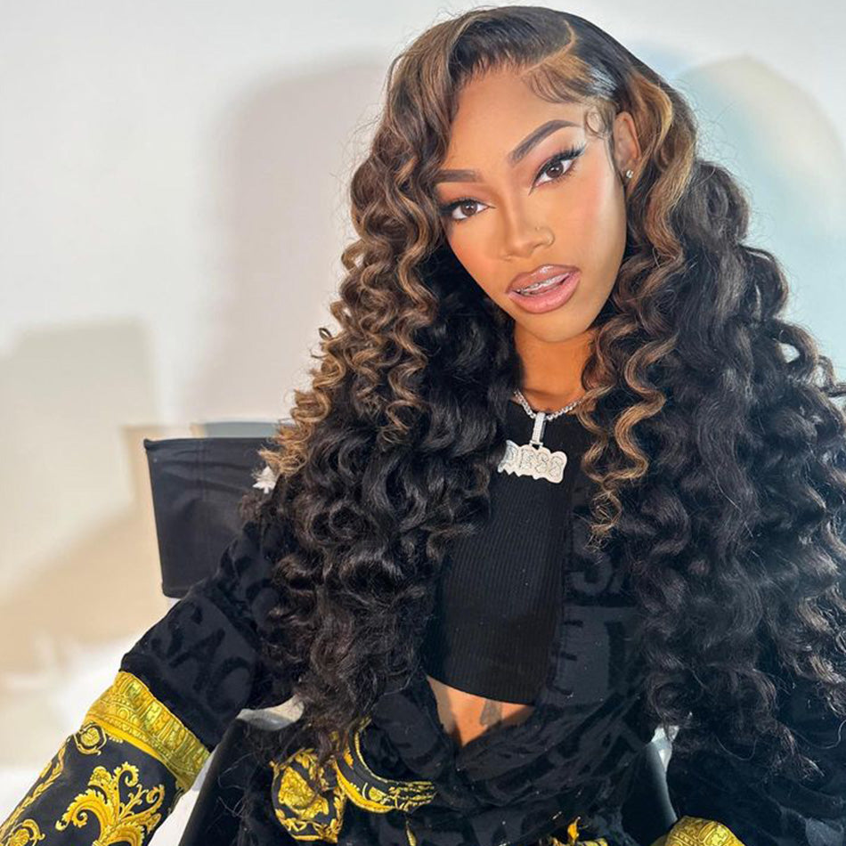 Highlight Stunk Stripe Colored 13x6 Lace Front Closure Wig 5x5 Glueless Ready To Go Human Hair Wigs Brazilian Loose Deep