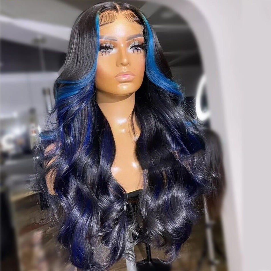 Hightlight Black With Blue 5x5 Glueless Lace Closure Ready To Go Wig  13x6 Lace Front Human Hair Wig