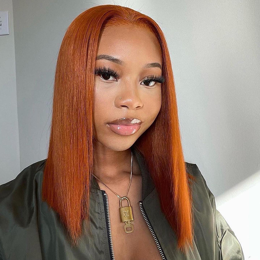 Ginger Colored Bob 13x6 Lace Front Wig 5x5 Glueless Ready Go Human Hair Wigs