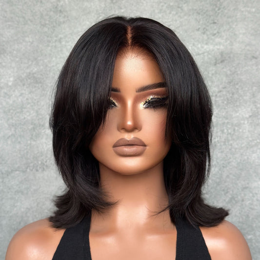 Face-Framing Sleek Swoop Bangs Layered Bob 5x5 Glueless Lace Human Hair Wig