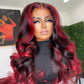 Ombre Red With Black Colored 13x6 Lace Front Closure Wig 5x5 Glueless Ready To Go Human Hair Wigs Body Wave