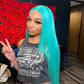 210% Density Customized Mint Blue Colored HD Transparent 13x6 Lace Front Human Hair Wig Brazilian Straight Hair