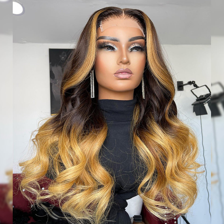 Ombre Brown Colored 180% Density 5x5 13x6 Lace Front Closure Wig 5x6 Glueless Ready To Go Human Hair Wigs