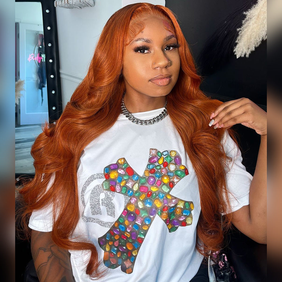 Ginger Orange Colored 13x6 Lace Front Closure Wig 5x5 Glueless Ready To Wear Human Hair Wig