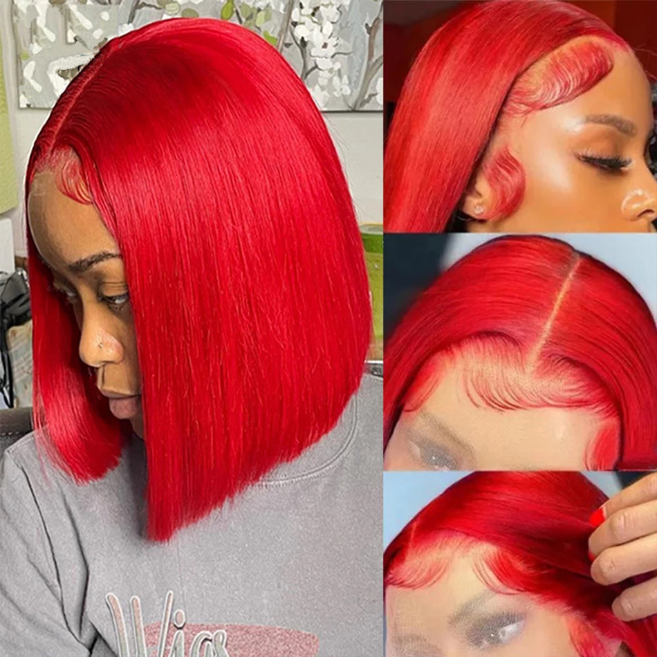 Fashion Girl Red Colored 13x6 Lace Front Human Hair Bob Wigs
