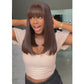 Brown Colored Bob Wigs With Bang Glueless Lace Human Hair Wigs Wear Go