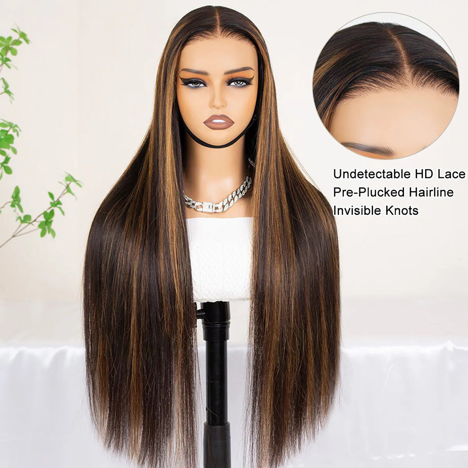 210% Density Highlight 1B/30# Colored Undetectable HD 5x5 13x4 Full Lace Frontal Closure Straight Human Hair Wigs