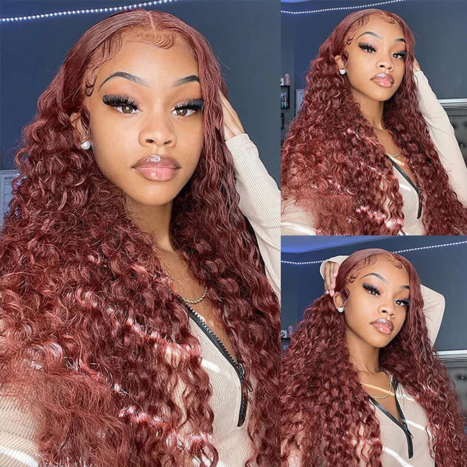 Reddish Brown 13x6 Lace Front Closure Wig 5x5 Glueless Ready To Go Human Hair Wigs