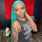 210% Density Customized Mint Blue Colored HD Transparent 13x6 Lace Front Human Hair Wig Brazilian Straight Hair