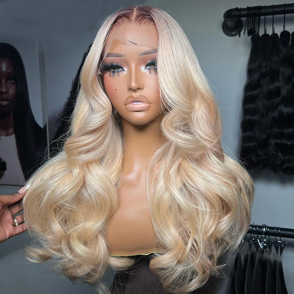 Ombre Blonde Colored HD Transparent 13x6 Lace Front Human Hair Wigs Brazilian Body Wave