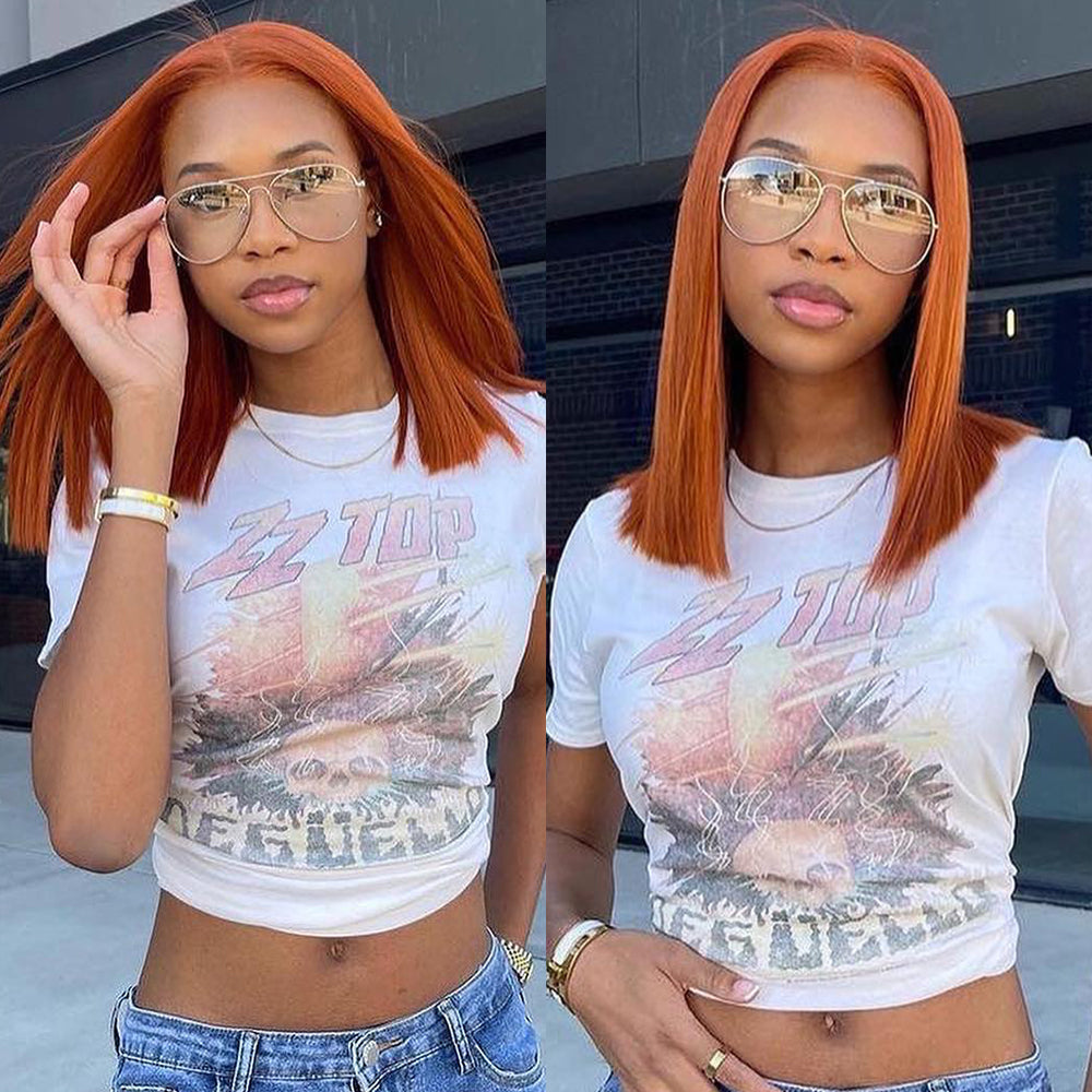 Ginger Colored Bob 13x6 Lace Front Wig 5x5 Glueless Ready Go Human Hair Wigs