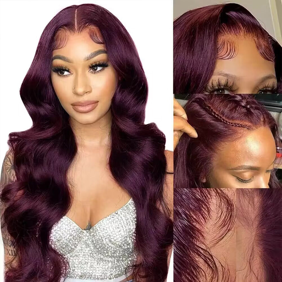 Dark Purple Colored  13x6 Lace Front Closure Wig 5x5 Glueless Ready To Go Human Hair Wig