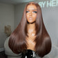 Hairstyle Works Layer Cut Chocolate Brown Colored 13x6 Lace Front Wig 6x5 Ready To Go Human Hair Wigs
