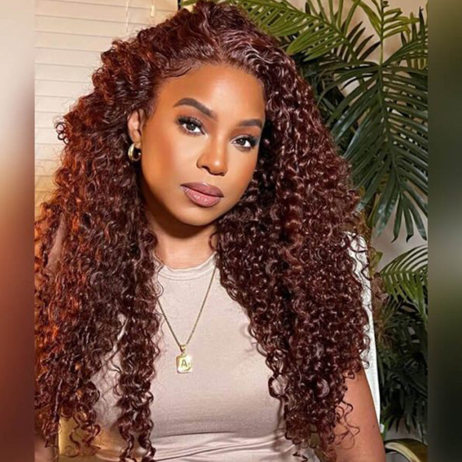 Reddish Brown Colored 13x6 Lace Front Closure Wig Curly 5x5 Ready To Go Human Hair Wigs