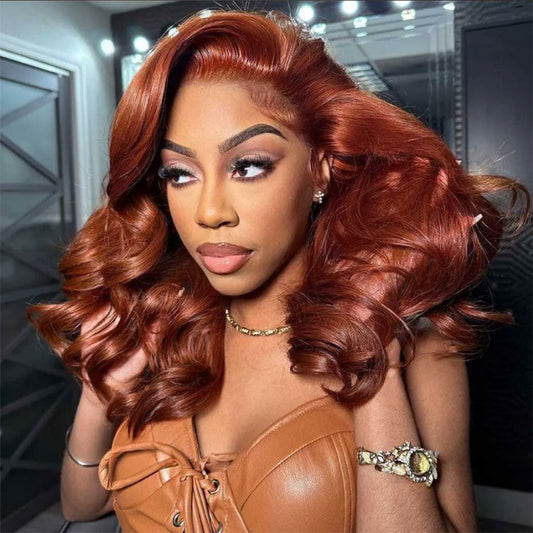 Copper Brown Colored 13x6 Lace Front Human Hair Wig