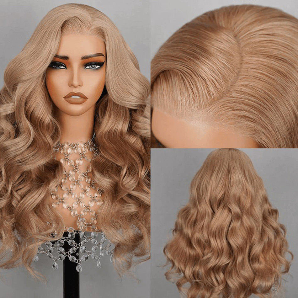 210% Density Customized Light Flaxen Brown Colored HD Transparent 13x6 Lace Front Human Hair Wig