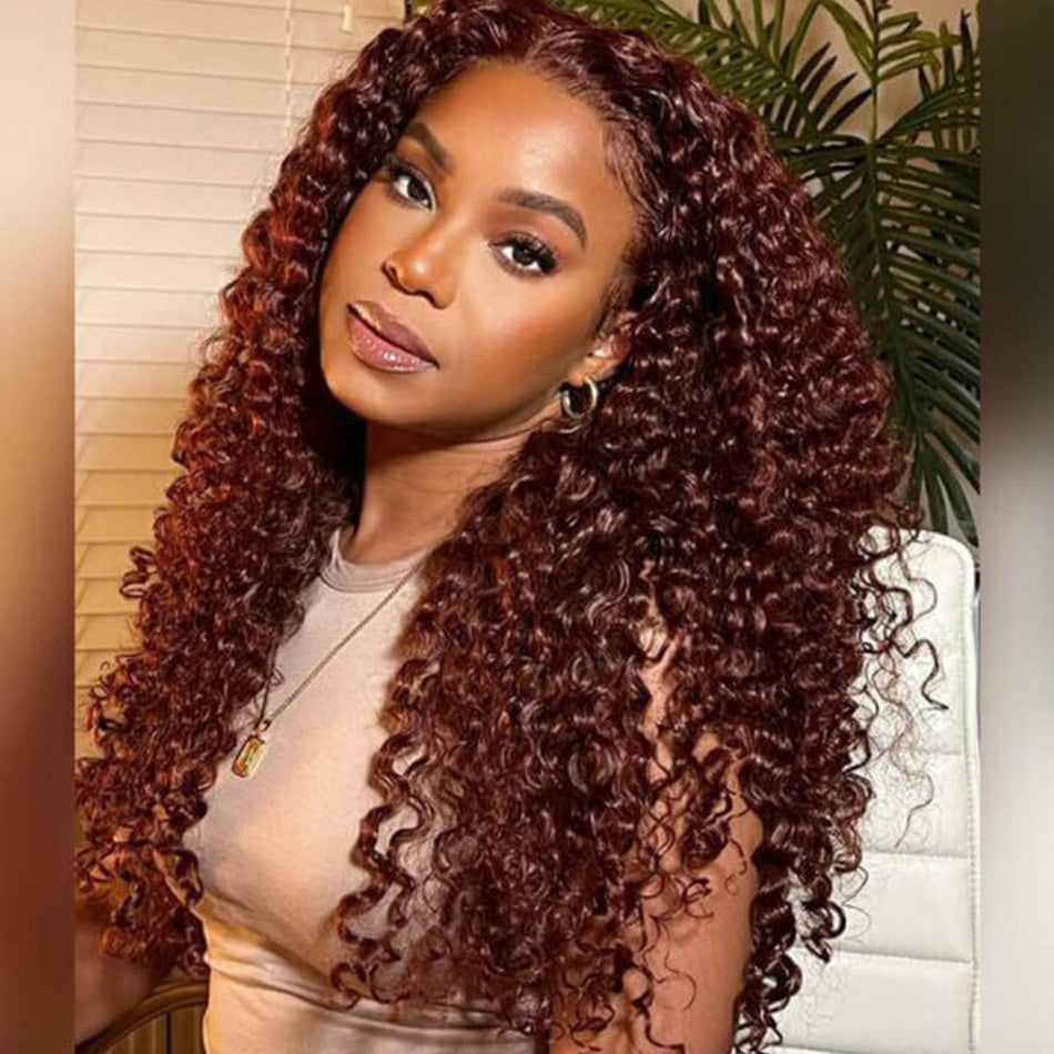 Reddish Brown Colored 13x6 Lace Front Closure Wig Curly 5x5 Ready To Go Human Hair Wigs