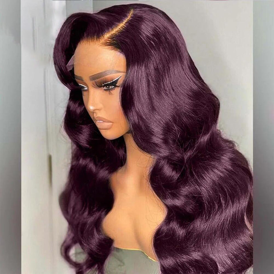 Dark Purple Colored  13x6 Lace Front Closure Wig 5x5 Glueless Ready To Go Human Hair Wig