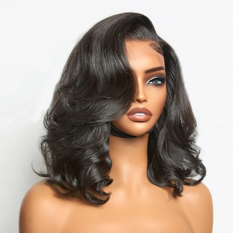 Side Part Layered 13x6 Lace Front Wavy Bob Wigs Glueless Lace Wigs