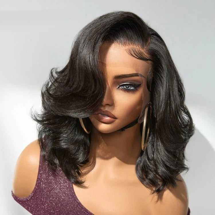 Side Part Layered 13x6 Lace Front Wavy Bob Wigs Glueless Lace Wigs