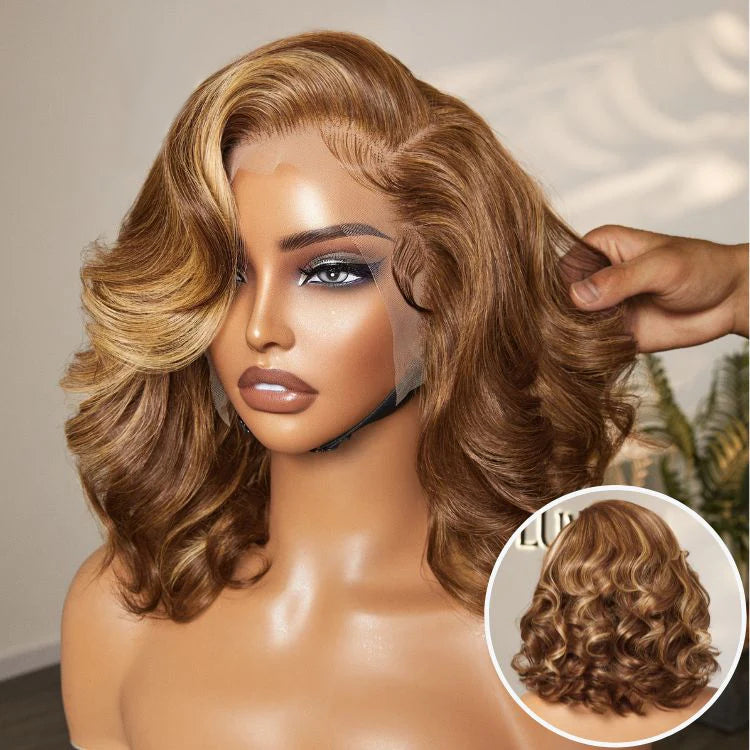Side Part Layered 13x6 Lace Front Wavy Bob Wigs Glueless Lace Wigs