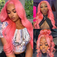 210% Density Customized Colored Pink Wigs Human Hair HD Transparent 13x6 Lace Front Wigs Brazilian Body Wave