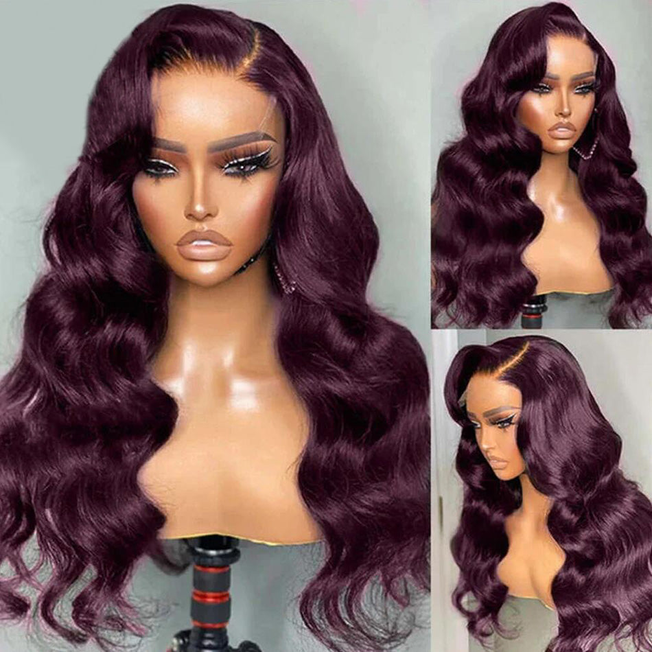 Dark Purple Colored  13x6 Lace Front Closure Wig 5x5 Glueless Ready To Go Human Hair Wig