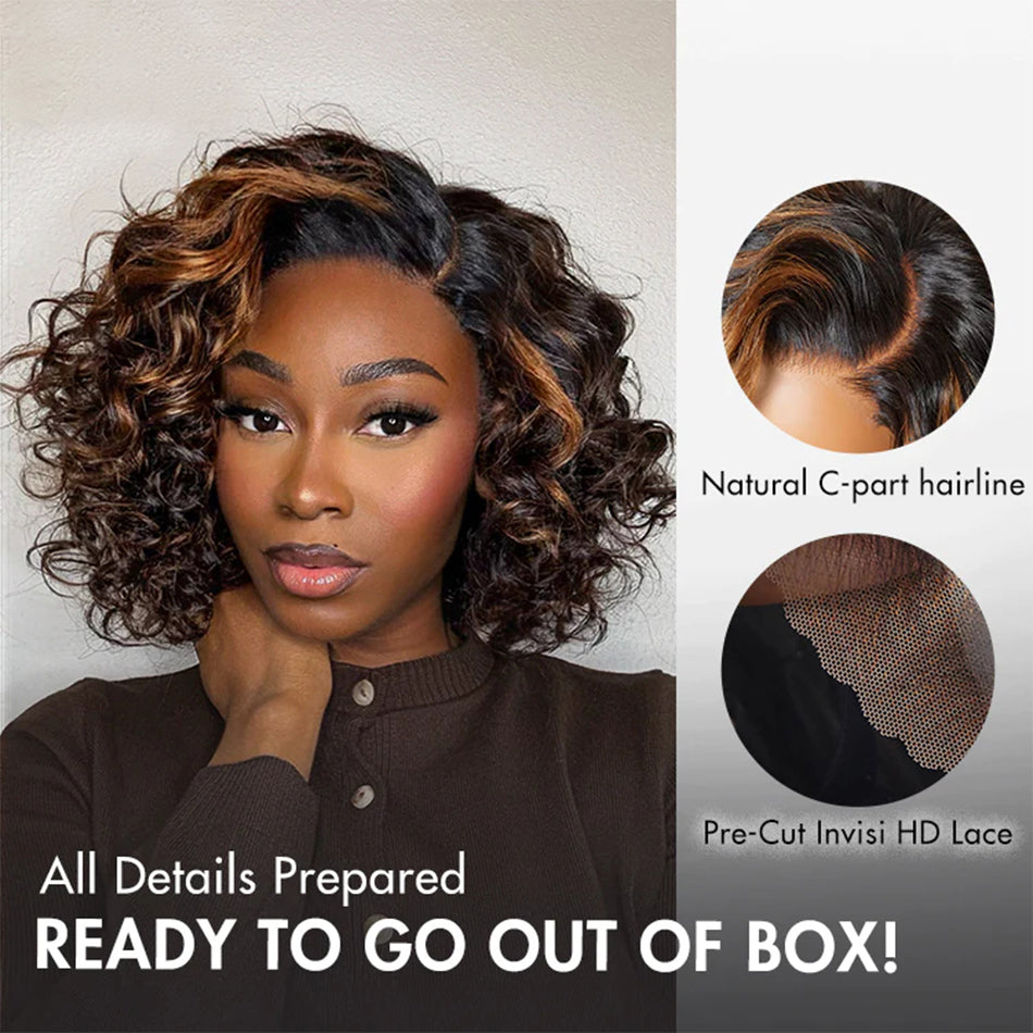 Side Part Bouncy Curly Glueless Lace Human Hair Wigs Ready To Wear