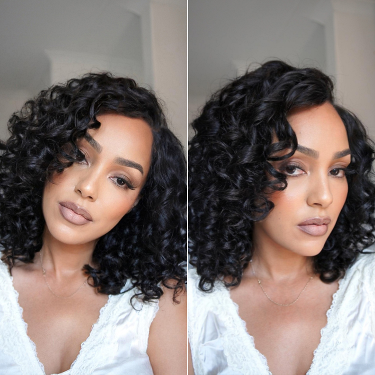 Side Part Bouncy Curly Glueless Lace Human Hair Wigs Ready To Wear