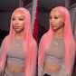 210% Density Customized Colored Pink Wigs Human Hair Pre Plucked HD Transparent 13x6 Brazilian Straight Lace Front Wigs