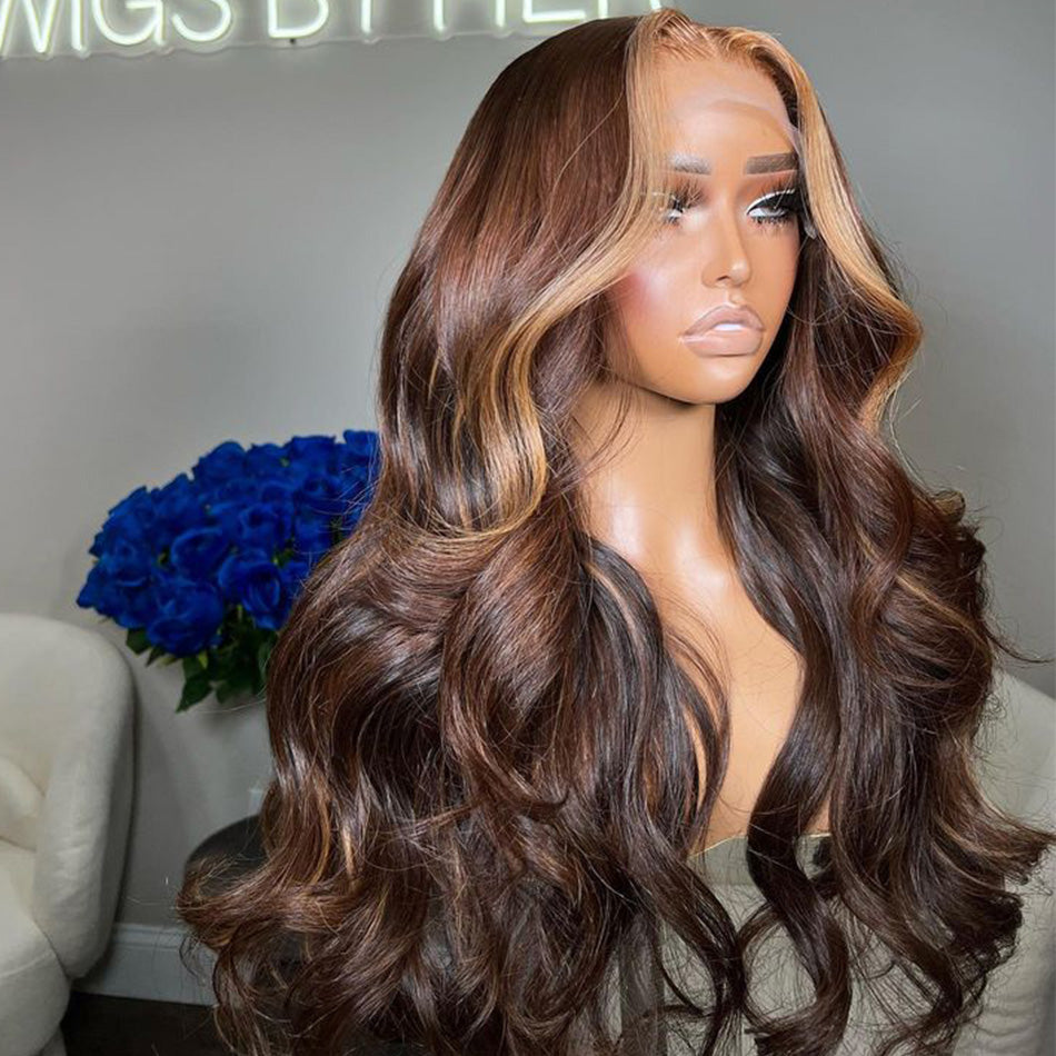 Highlight Customized Brown Colored 13x6 Lace Closure Front Wig 5x5 Ready Go Human Hair Wigs