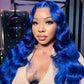 210% Density Klein Blue Colored 13x6 HD Transparent Lace Front Human Hair Wigs