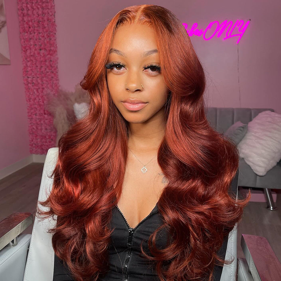 Copper Colored 13x6 Lace Front Closure Wig 5x5 Glueless Ready To Wear Human Hair Wigs