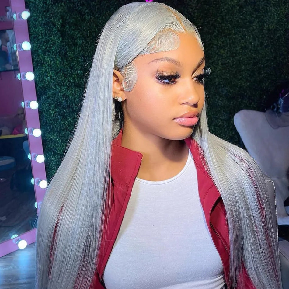 210% Density Silver Gray Colored 13x6 Lace Front Human Hair Wigs