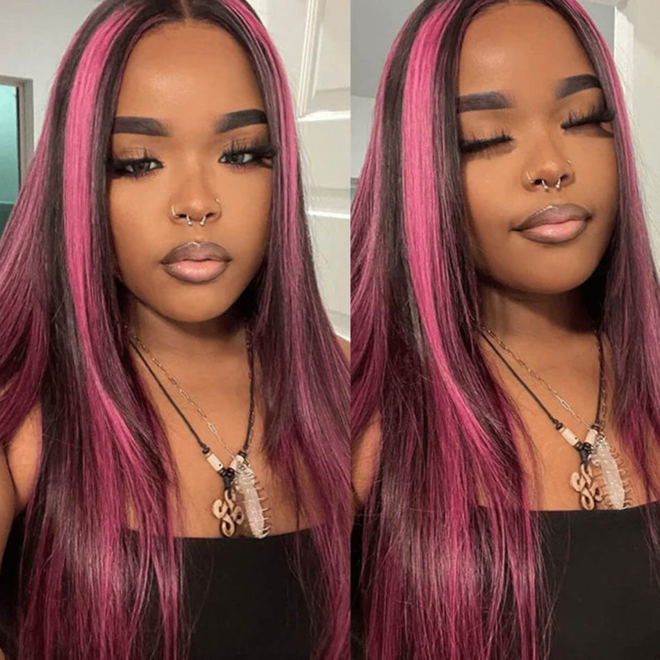 Balayage Purple With Black 13x6 Lace Front Closure Wig 5x5 Glueless Ready To Go Human Hair Wigs