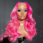 Customized Highlight Pink With Rose Red Colored 13x6 Lace Front Human Hair Wigs