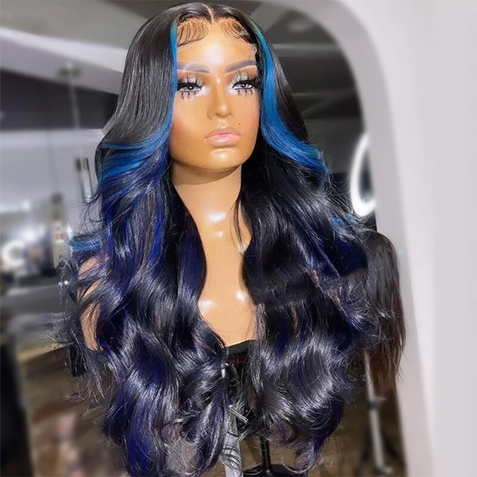 Hightlight Black With Blue 5x5 Glueless Lace Closure Ready To Go Wig  13x6 Lace Front Human Hair Wig
