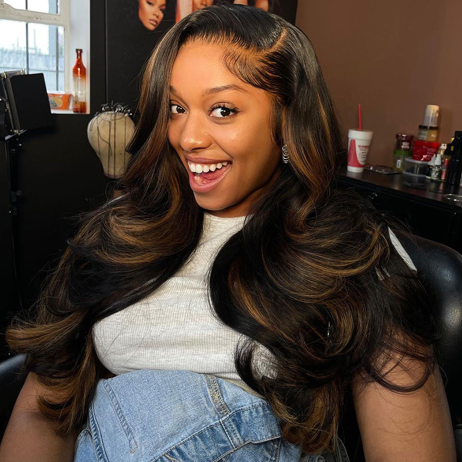 Highlight 1B/30# Colored 13x6 Lace Closure Front Wig 5x5 Glueless Ready To Go Human Hair Wig